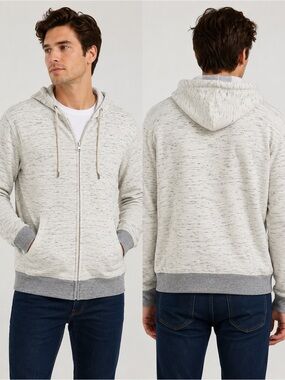 Simply Styled Men’s Large Full Zip Hoodie Oatmeal Gray Heather Lightweight Sweat